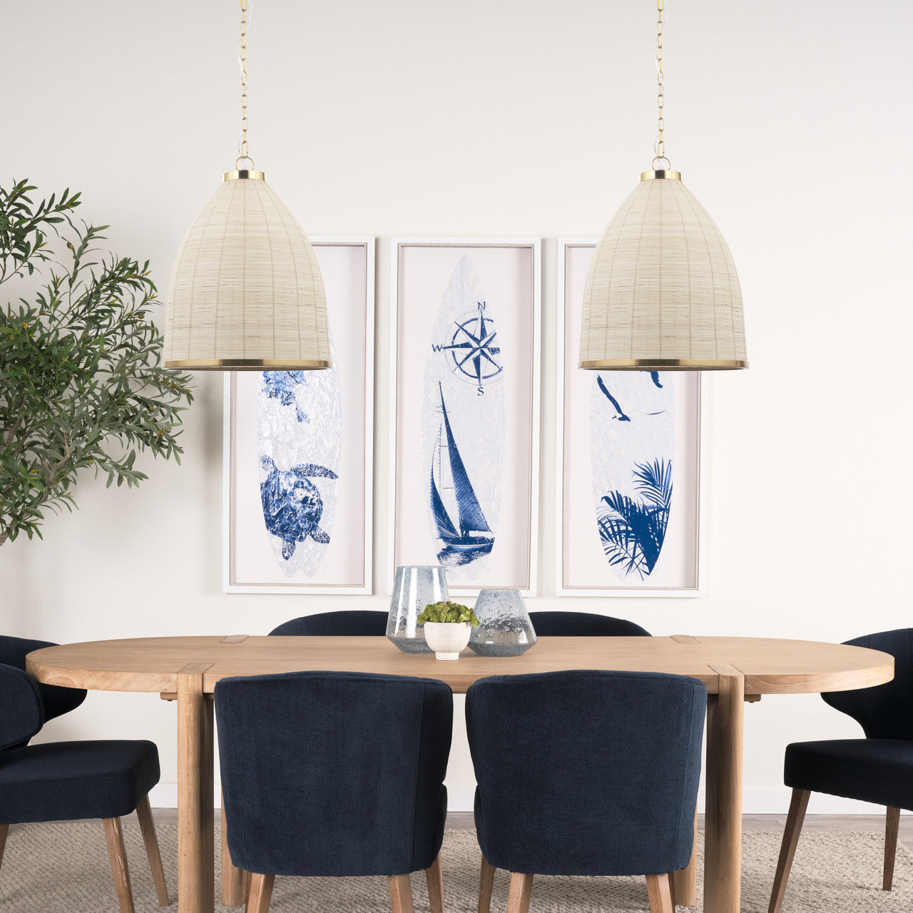 Saliha Cane w/ Brass Metal Pendant Light