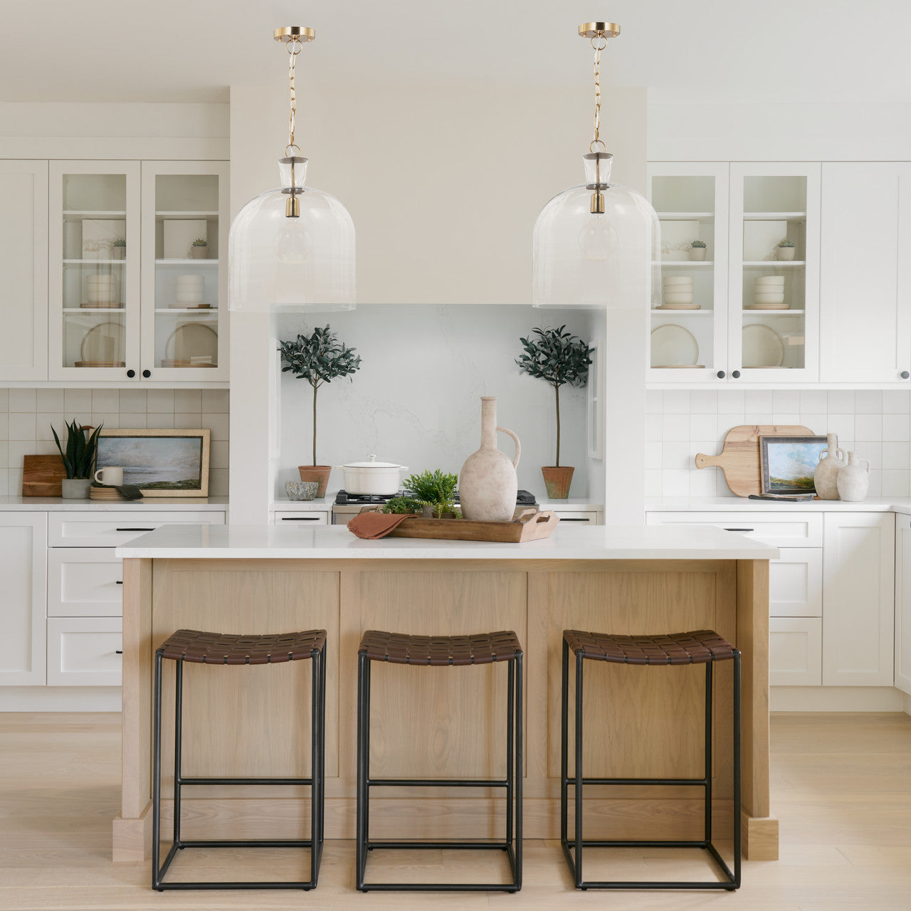 Sadah Large Clear Blown Glass w/ Gold Metal Pendant Light