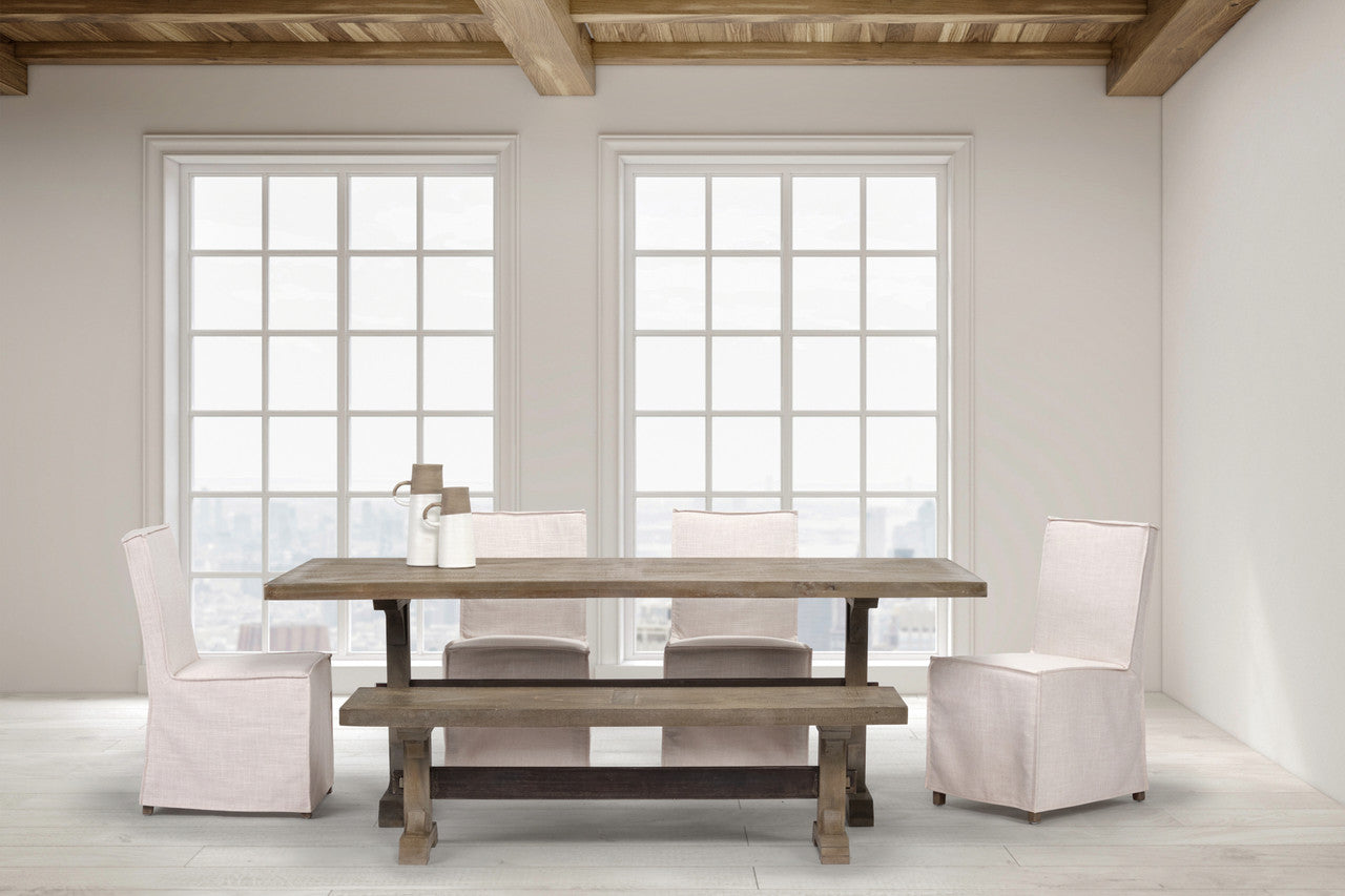 Elbert I Cream Fabric Slip-Cover Brown Wooden Base Dining Chair