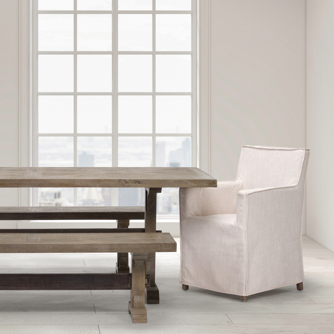 Elbert II Cream Fabric Slip-Cover Brown Wood Frame Dining Chair