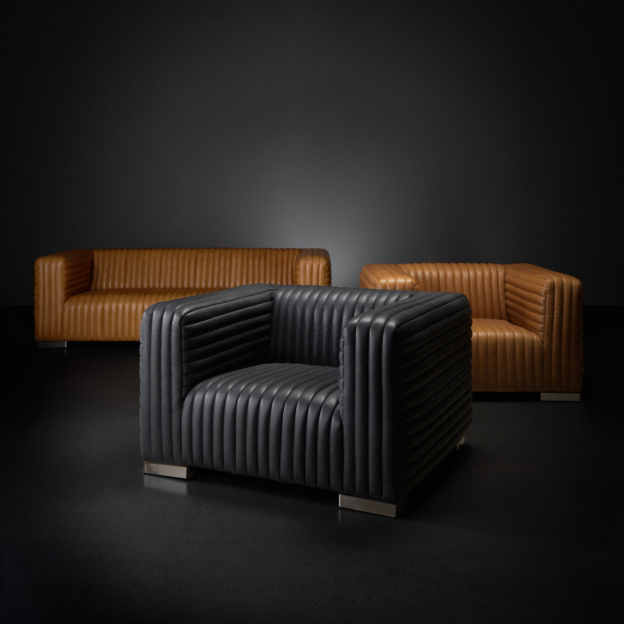 Ricciardo Cognac Leather Three Seater Sofa 82.5L x 38.5W x 26.5H