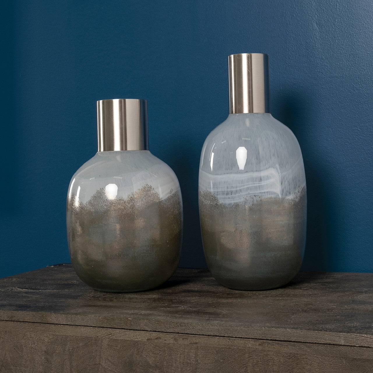 Onega I Short Gradient Blue Glass Gourd Style Vase