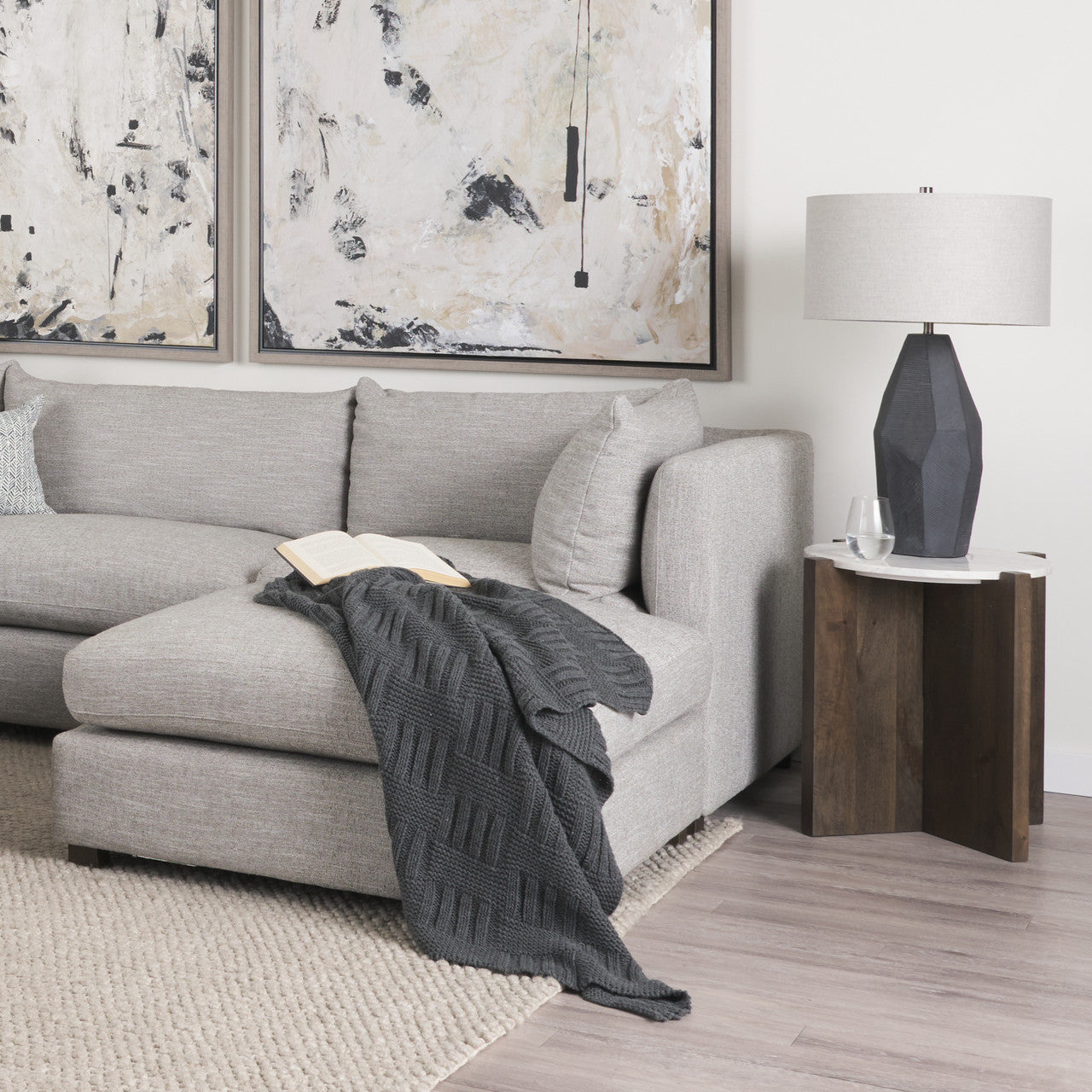 Bianca Dark Brown Wood w/ Marble Round Accent Table