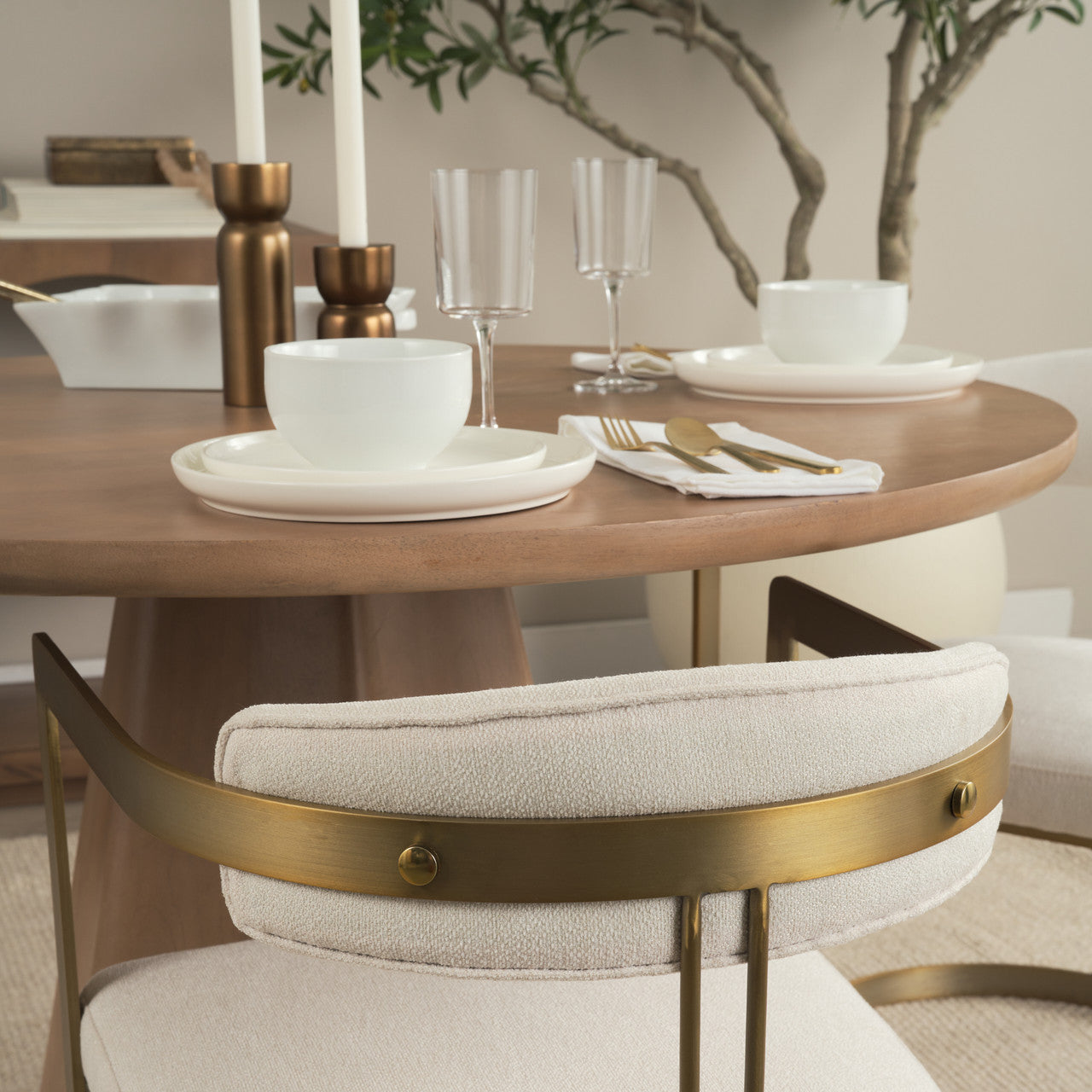 Hollyfield II Cream Fabric Seat W/ Gold Iron Frame Dining Chair