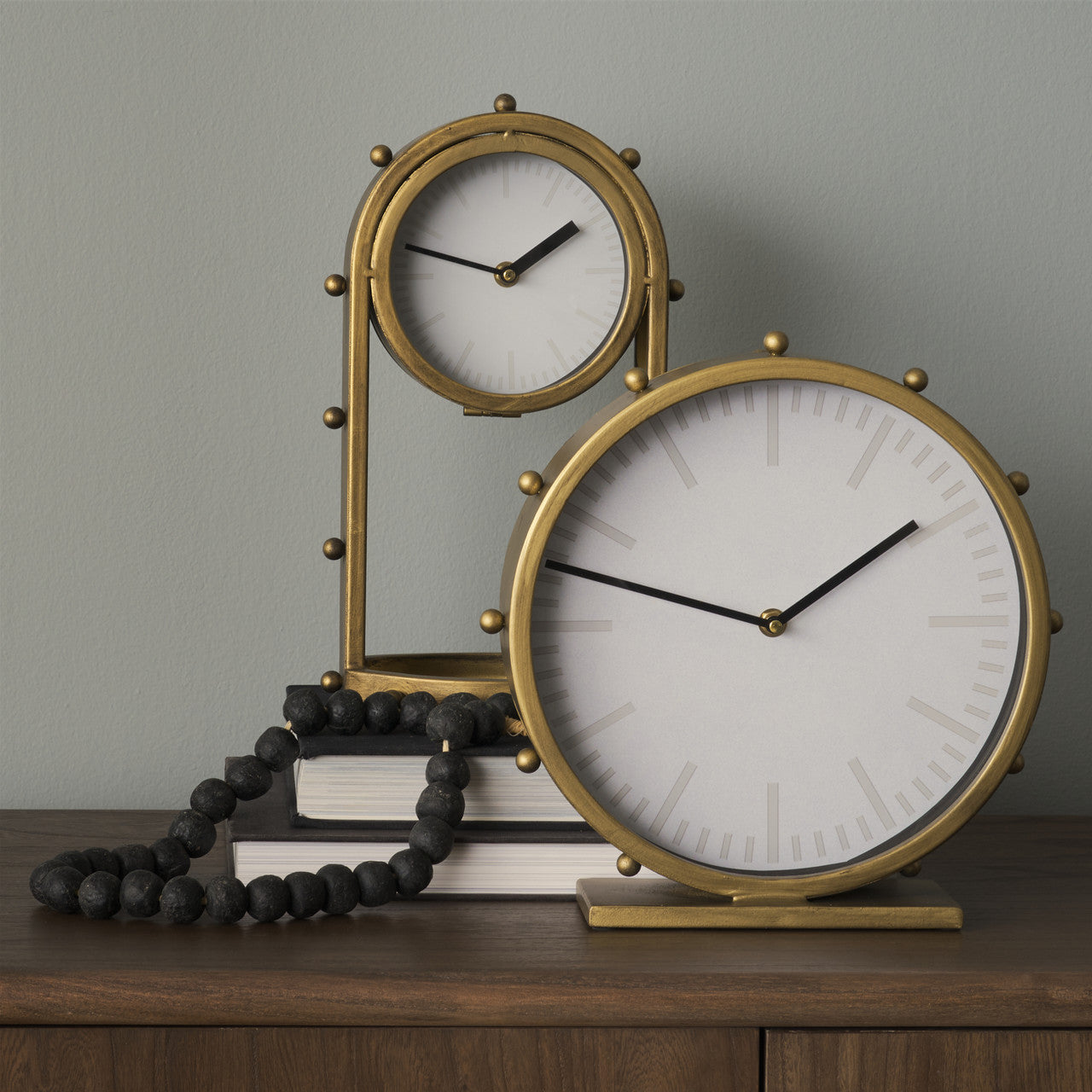 Marian 11.0L x 3.1W x 11.0H Gold Metal W/Studs Round Table Clock