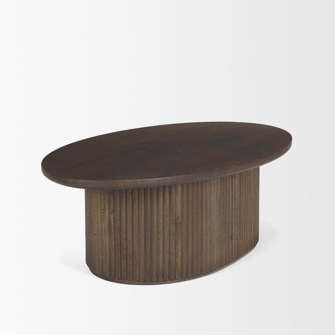 Terra 48L x 28W x 15H Dark Brown Wood Oval Fluted Coffee Table