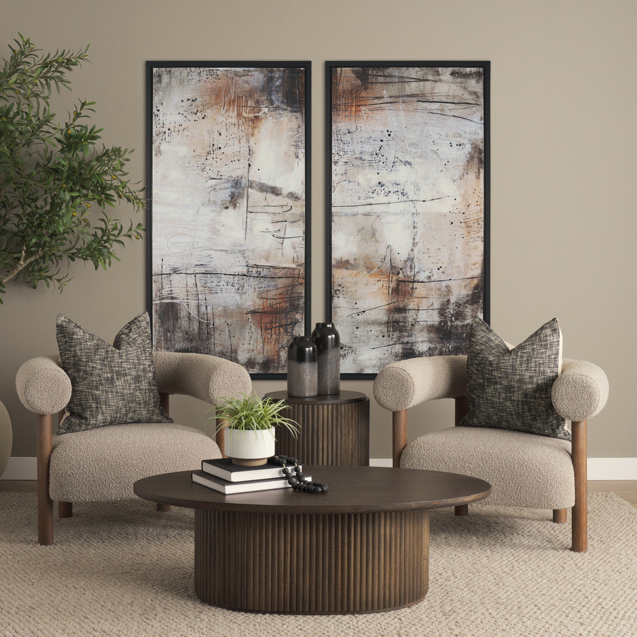 Terra 48L x 28W x 15H Dark Brown Wood Oval Fluted Coffee Table