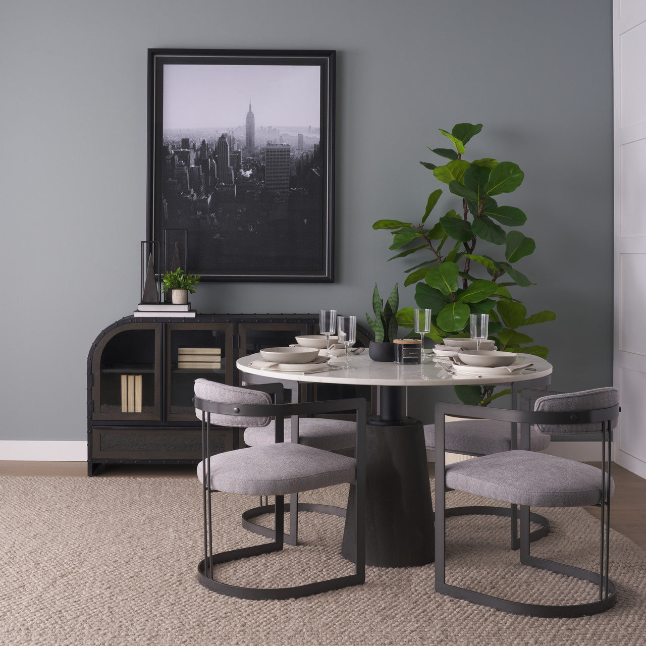 Hollyfield II Gray Fabric Seat W/ Gray Iron Frame Dining Chair
