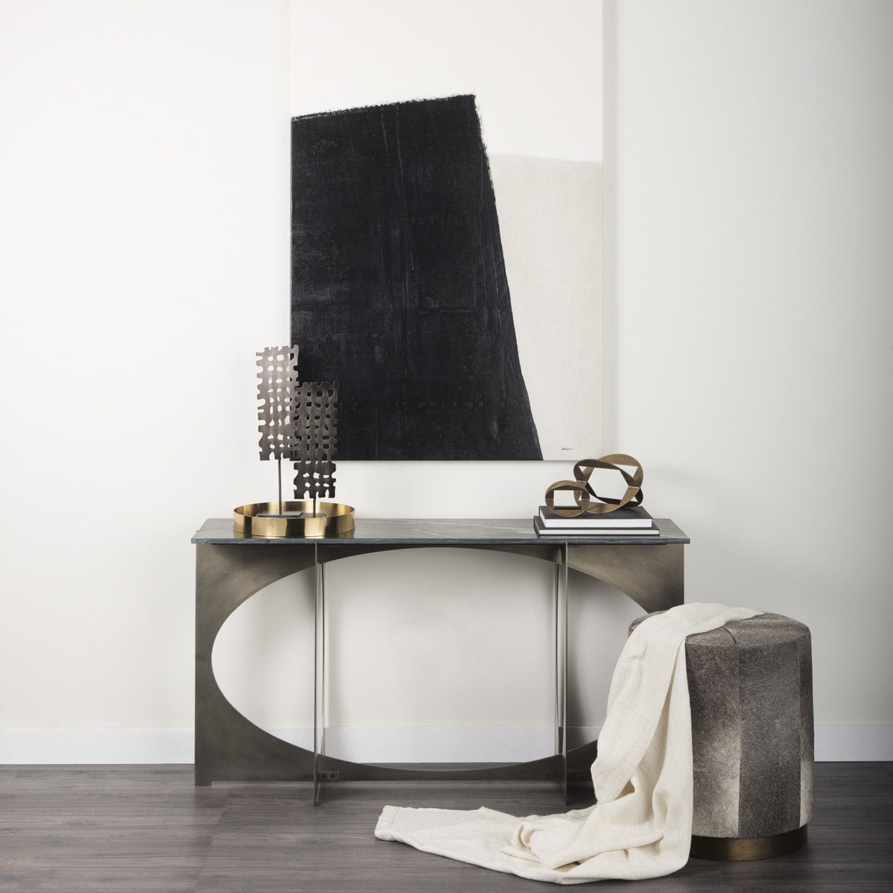 Reinhold IV Black Marble Top Iron Console Table