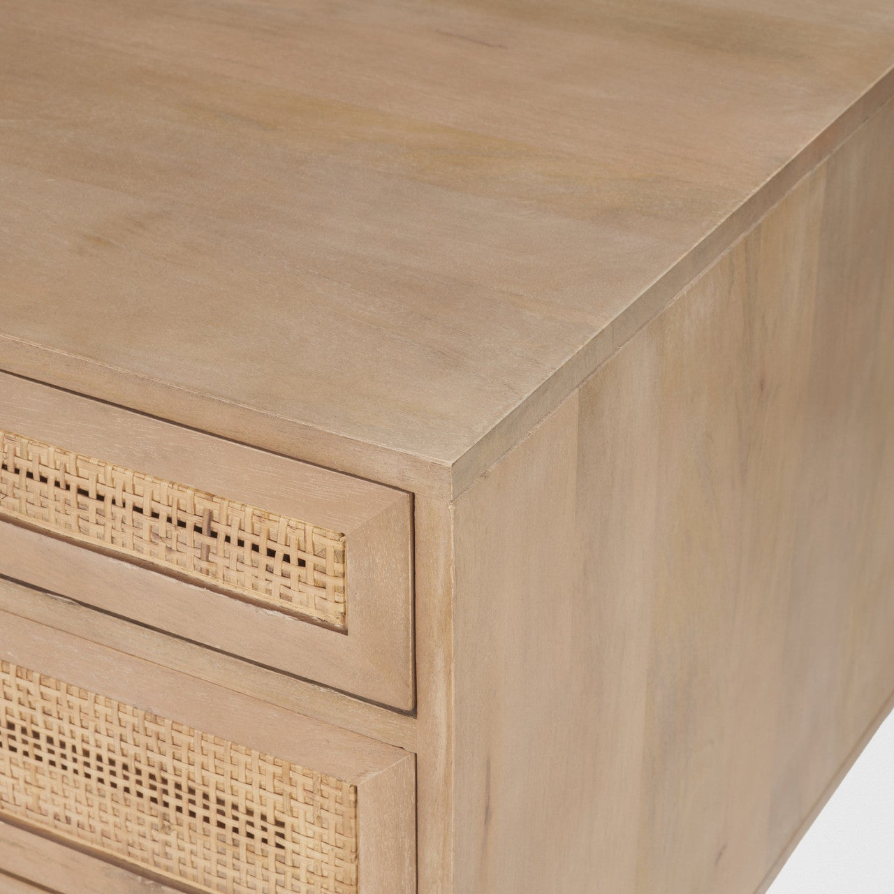 Grier  62.0L x 22.0W x 30.0H Light Brown Solid Wood W/Cane Office Desk