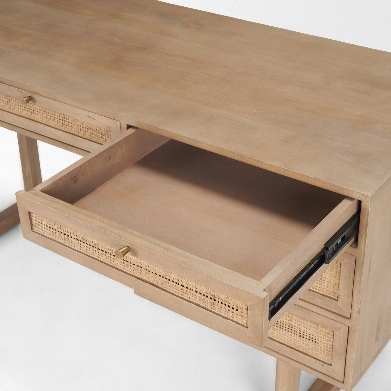 Grier  62.0L x 22.0W x 30.0H Light Brown Solid Wood W/Cane Office Desk