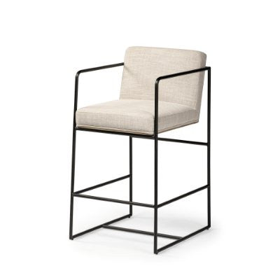 Stamford 36.5" Light Beige Upholstered Seat w/ Wood Back, Metal Frame Counter Stool