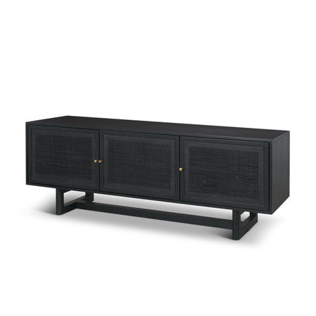 Grier 65" Black Solid Wood W/ Black Cane Media Console