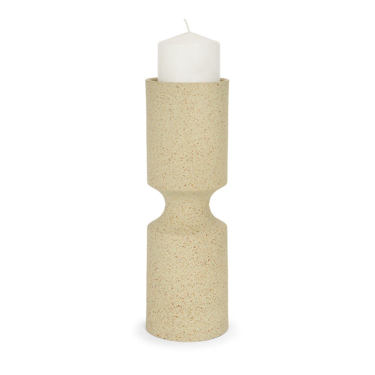 Akira Large Textured Beige Metal Pillar Candle Holder