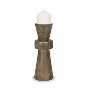 Odilia Large Textured Antiqued Gold Metal Geometric Pillar Candle Holder