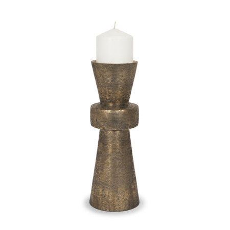 Odilia Large Textured Antiqued Gold Metal Geometric Pillar Candle Holder