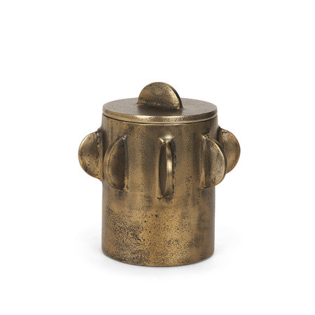 Deacon Small Antiqued Gold Metal Canister with Sculptural Handles