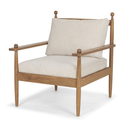 Danni Beige Fabric Beach Wood Framed Accent Lounge Chair