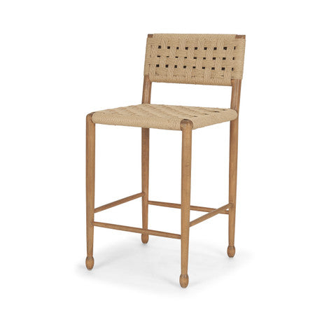 Brinley Woven Paper Rope w/ Brown Wood Frame Counter Stool