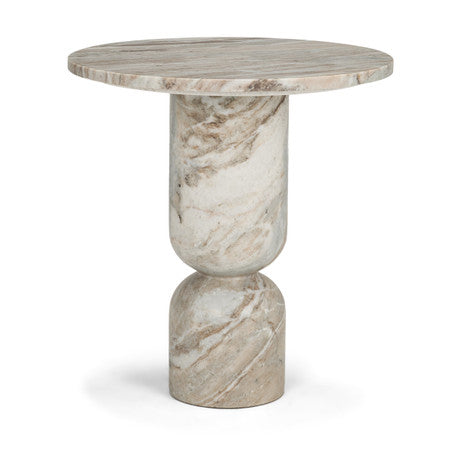 Nylah Solid Pink Marble Round Accent Table