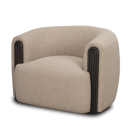 Kornelia Textured Mushroom Fabric Barrel Accent Chair