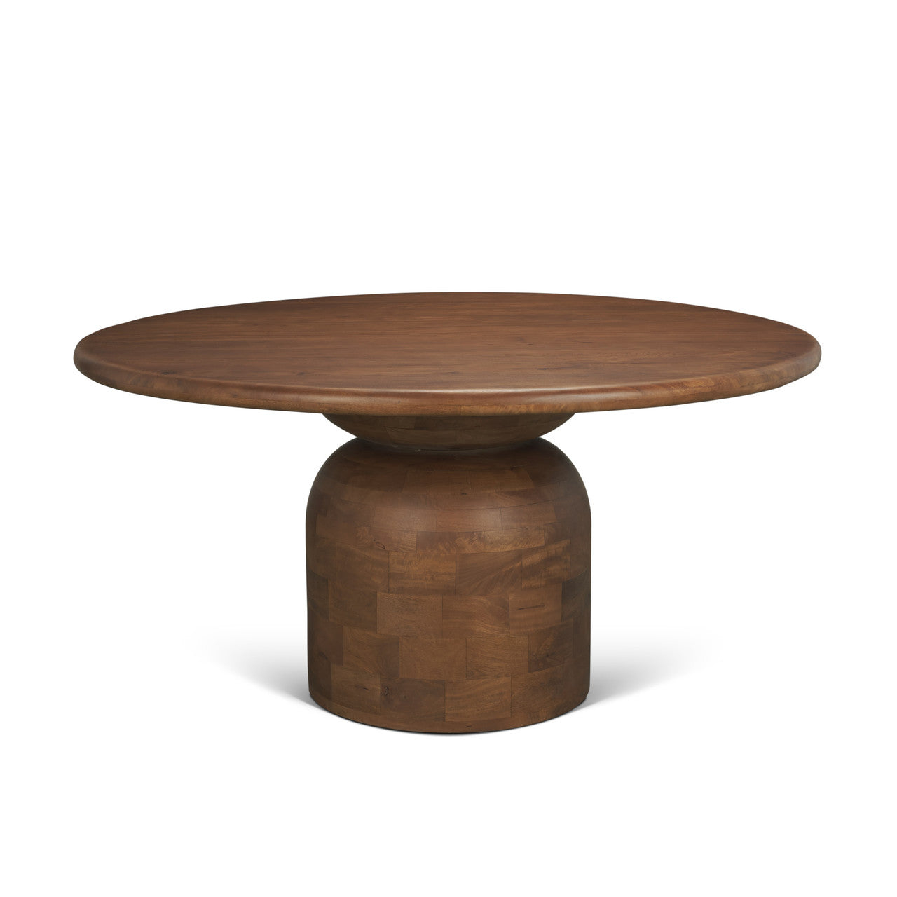 Atlas 60"  Warm Mid-Brown Wood Stacked Pedestal Base Round Dining Table