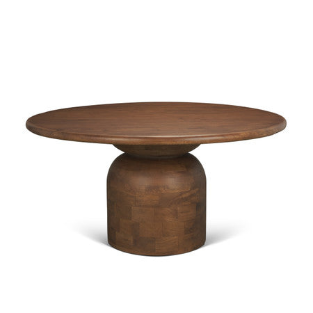 Atlas 60"  Warm Mid-Brown Wood Stacked Pedestal Base Round Dining Table
