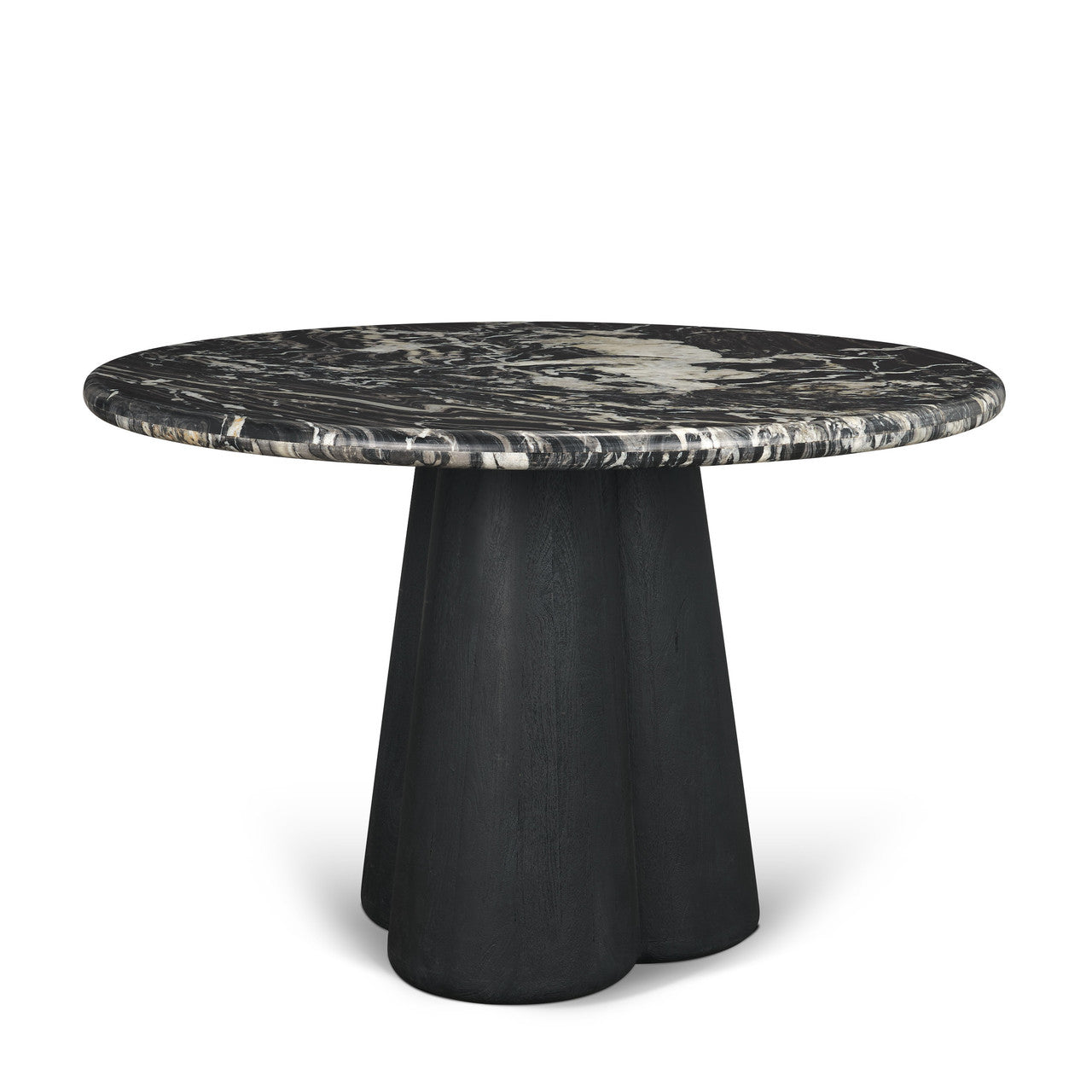 Marilyn Black Forest Marble Black Wood Pedestal Round Dining Table