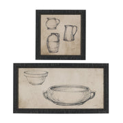 Vintage Tableware Sketch (Set of 2) by Mercana Studio Hand Embelished Textured Framed Canvas Matted