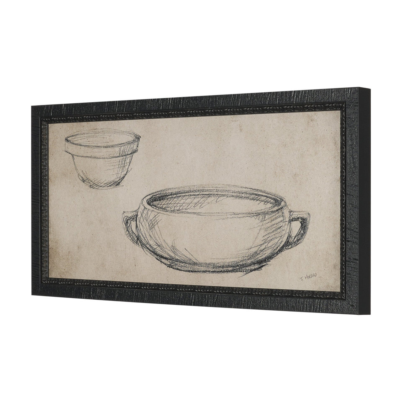 Vintage Tableware Sketch (Set of 2) by Mercana Studio Hand Embelished Textured Framed Canvas Matted