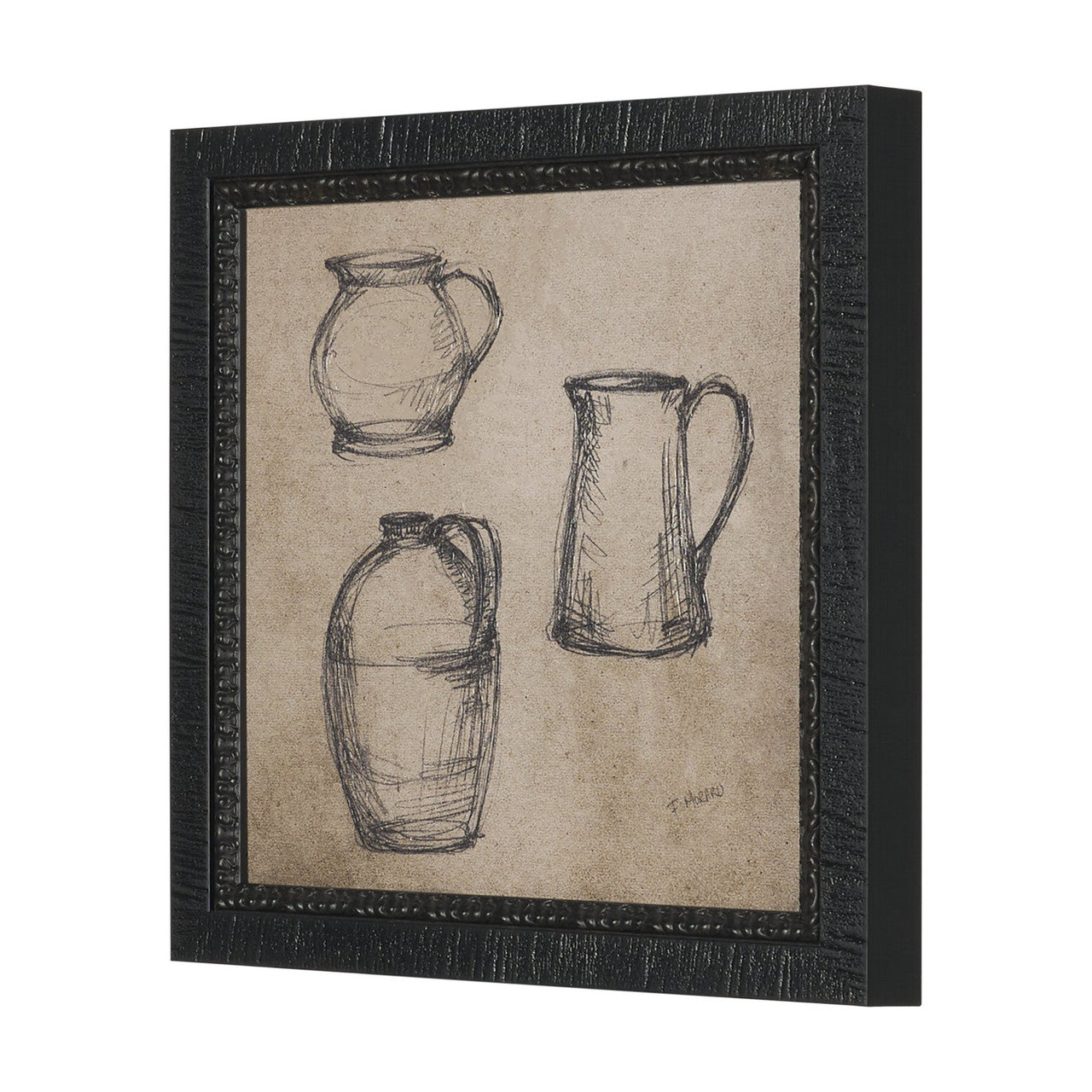 Vintage Tableware Sketch (Set of 2) by Mercana Studio Hand Embelished Textured Framed Canvas Matted