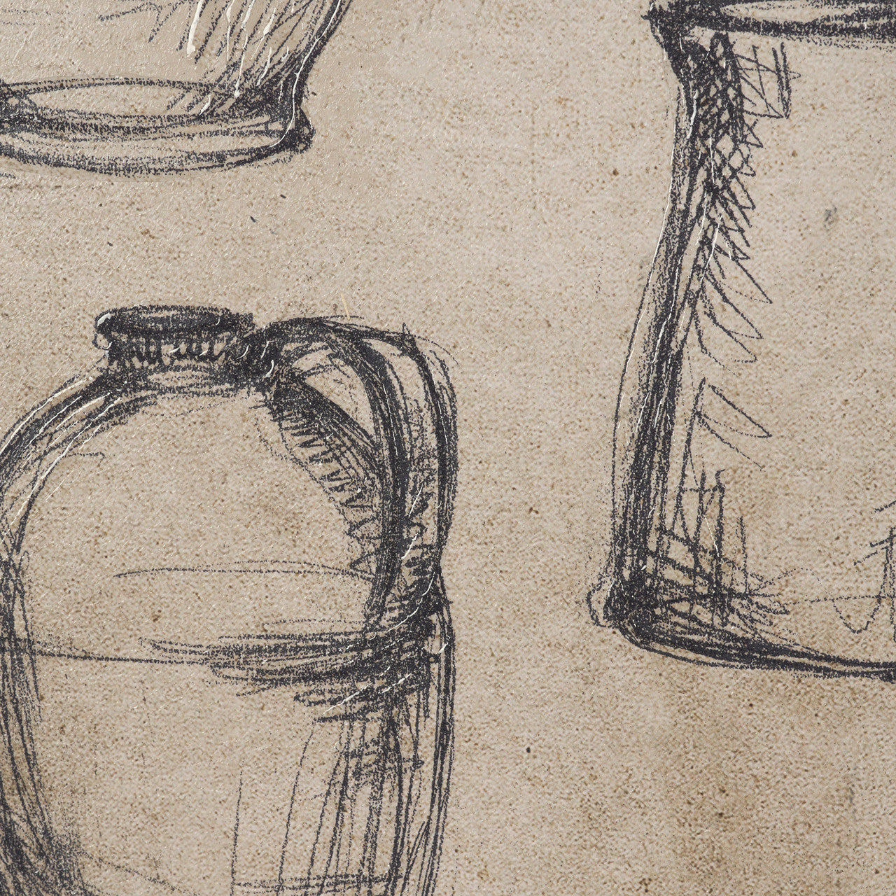 Vintage Tableware Sketch (Set of 2) by Mercana Studio Hand Embelished Textured Framed Canvas Matted
