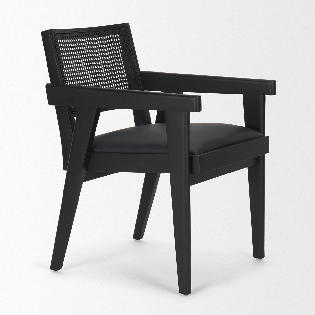 Reid Framed Black Cane Black Fabric Dining Armchair