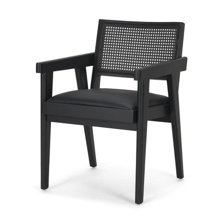 Reid Framed Black Cane Black Fabric Dining Armchair
