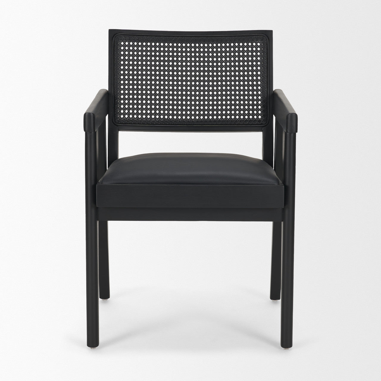 Reid Framed Black Cane Black Fabric Dining Armchair
