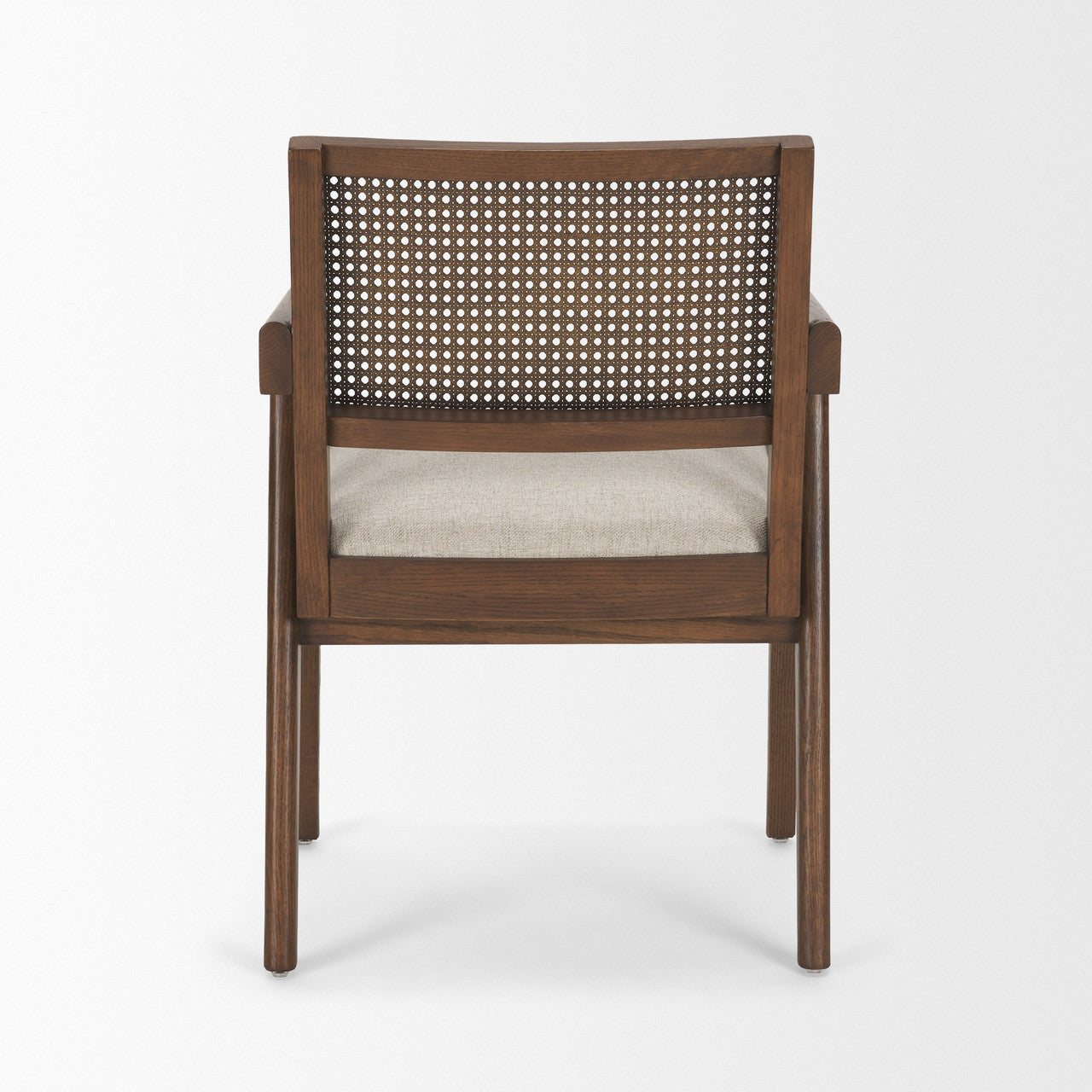 Reid Framed Brown Cane Cream Fabric Dining Armchair