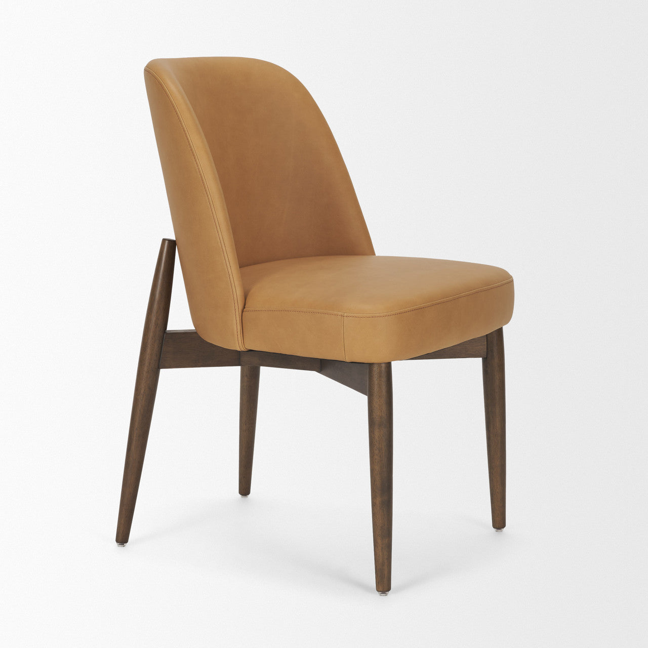 Abbie Slope Curved Back Tan Leather Dining Side Chair