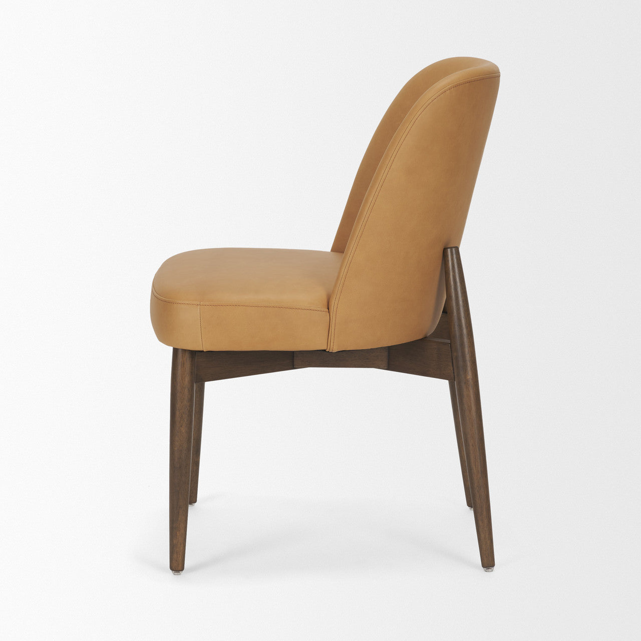 Abbie Slope Curved Back Tan Leather Dining Side Chair