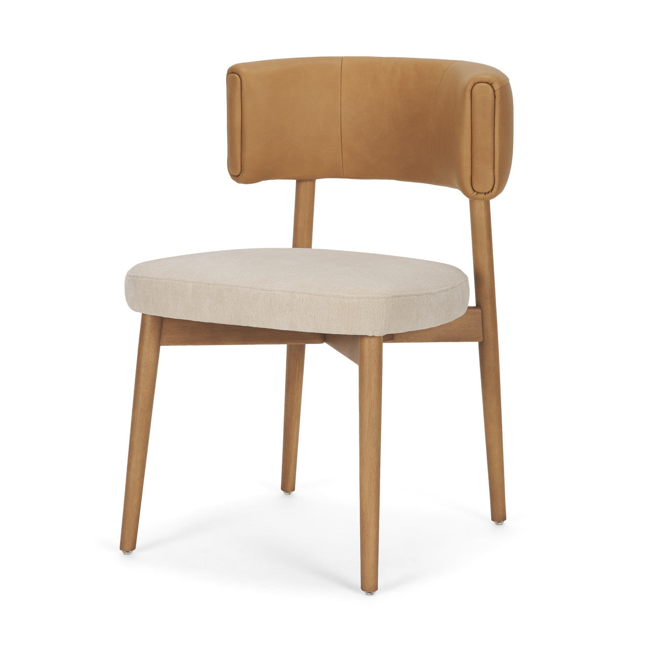 Motley Curved Open Back Cream Fabric and Tan Leather Dining Chair