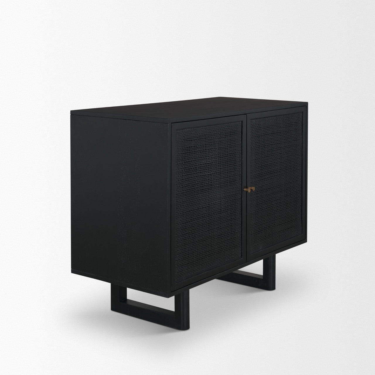Grier Matte Black Stained Wood w/ Black Cane Accent Cabinet