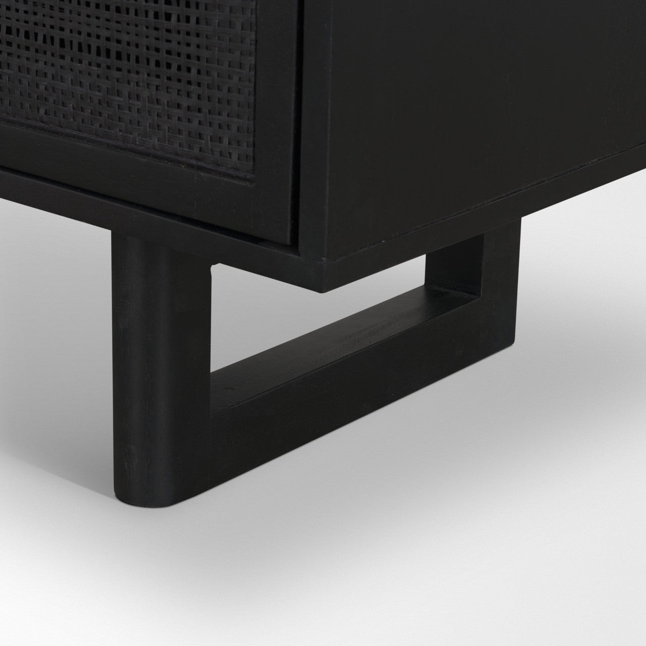 Grier Matte Black Stained Wood w/ Black Cane Accent Cabinet