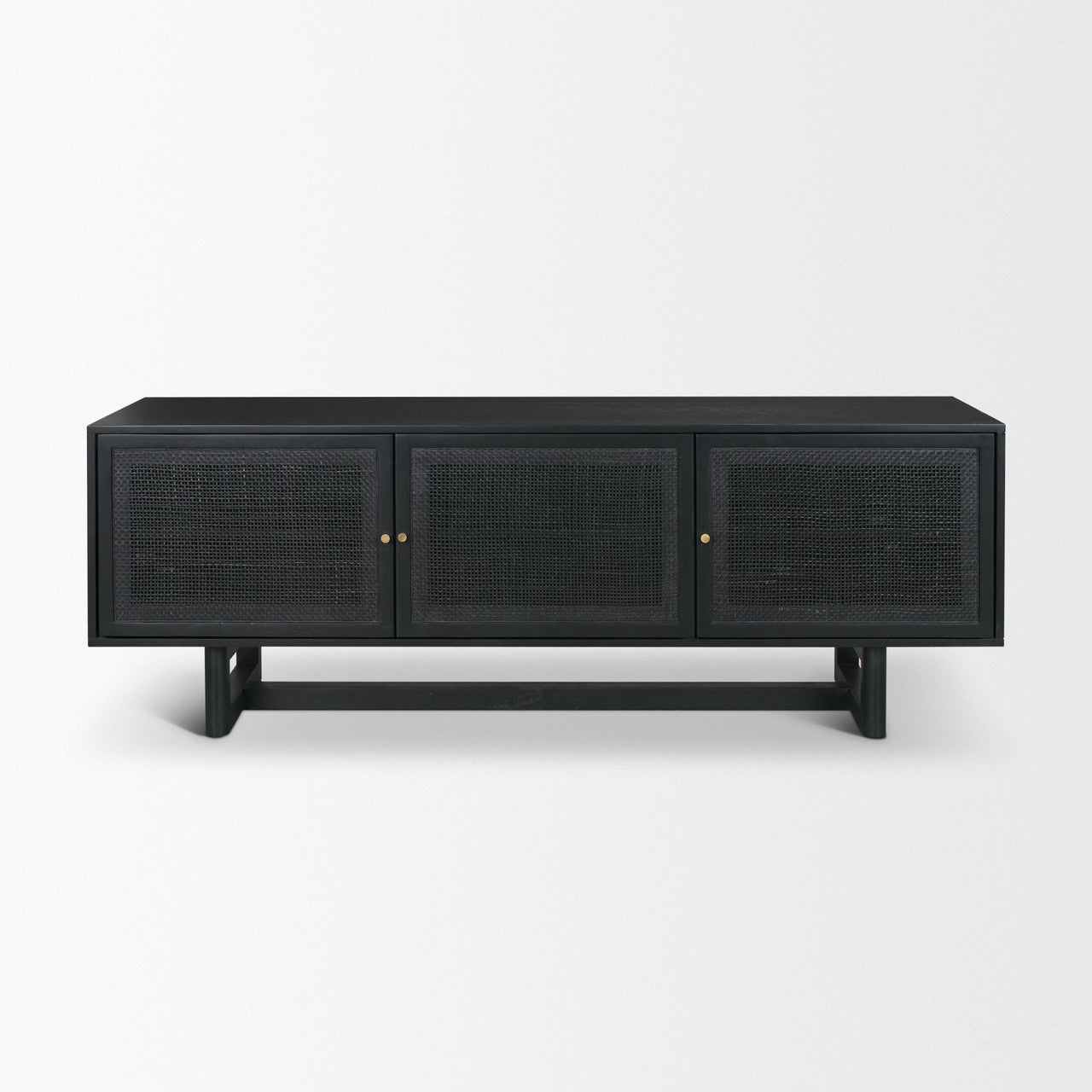 Grier 65" Black Solid Wood W/ Black Cane Media Console