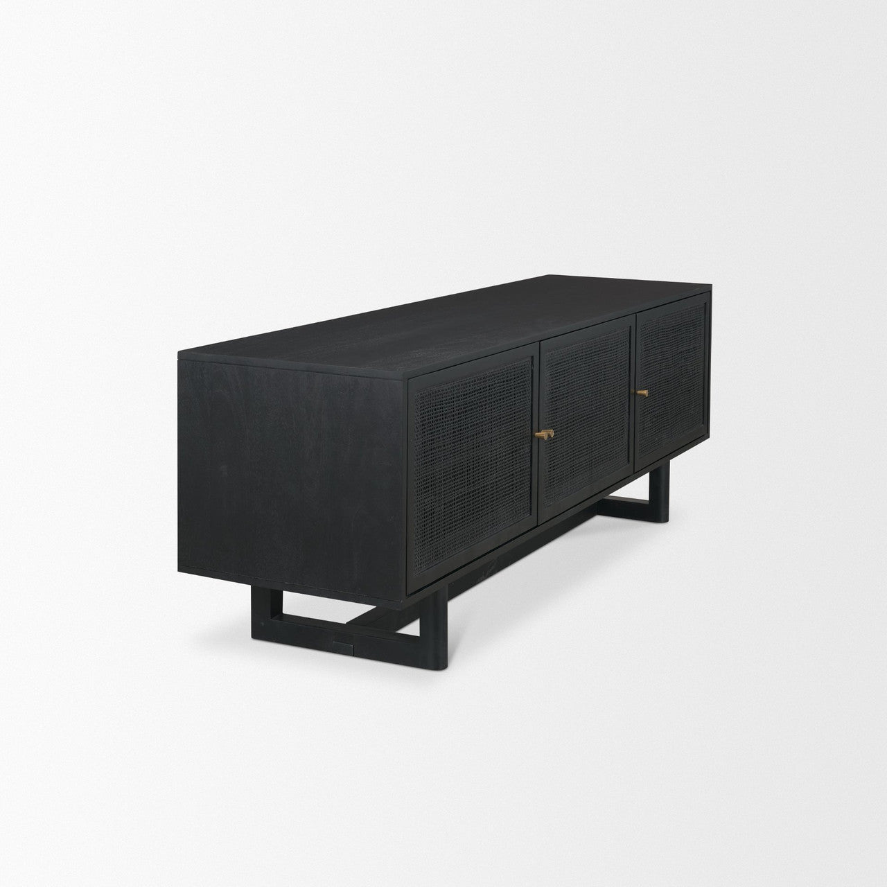 Grier 65" Black Solid Wood W/ Black Cane Media Console