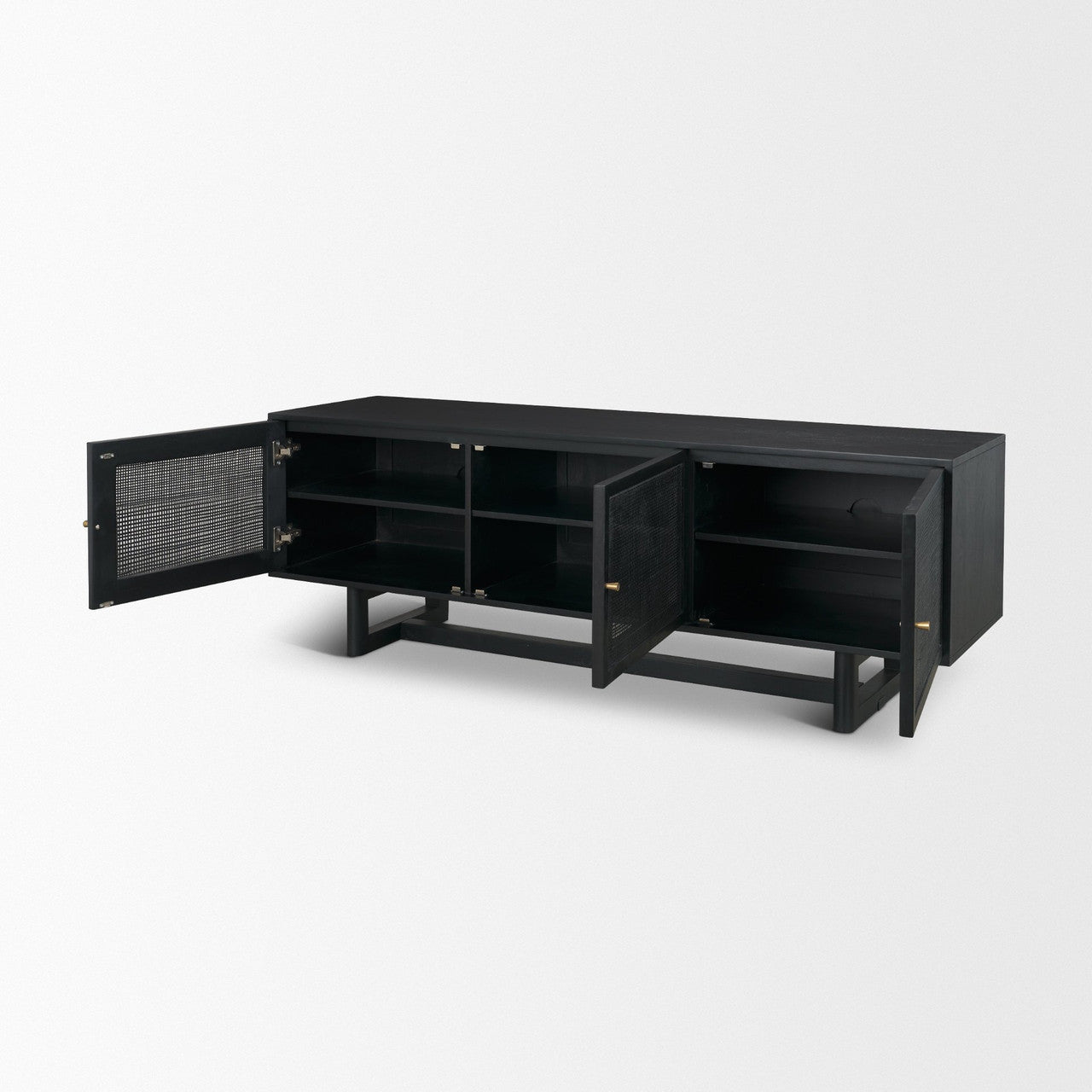Grier 65" Black Solid Wood W/ Black Cane Media Console