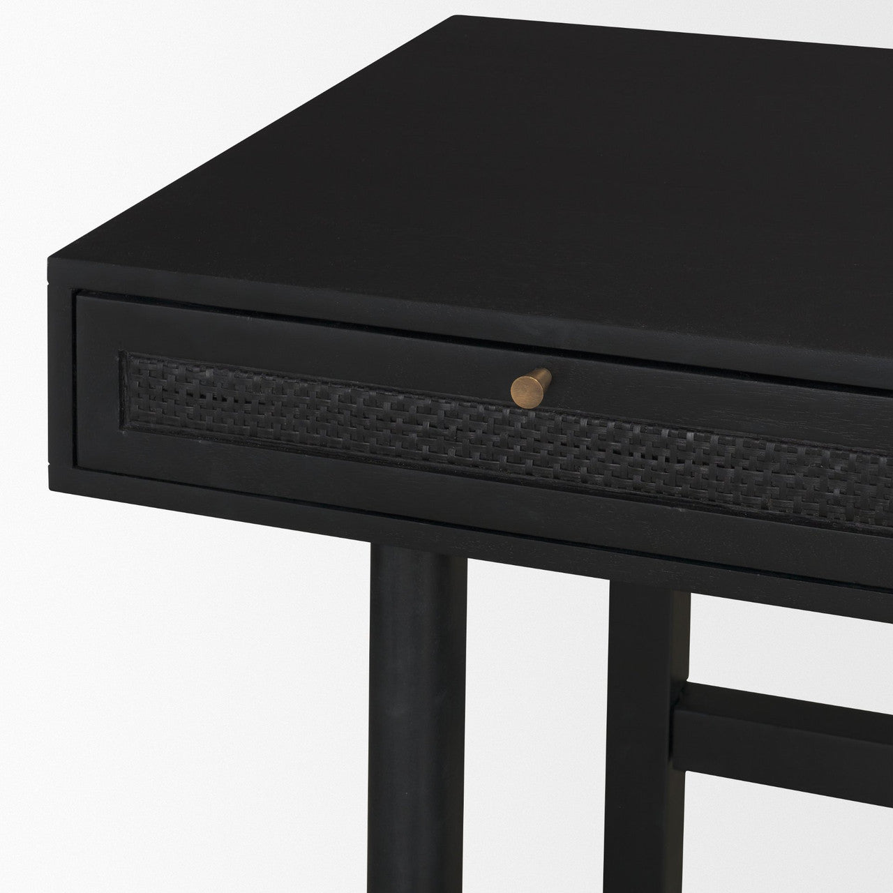 Grier  60" Black Solid Wood W/ Black Cane Office Desk