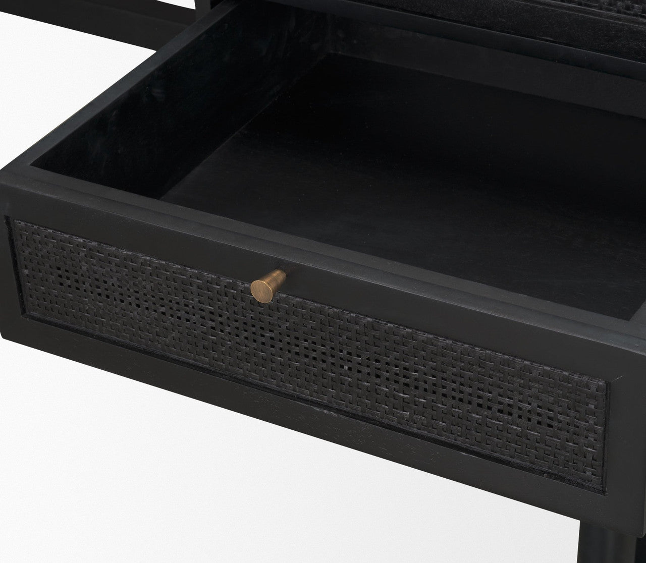 Grier  60" Black Solid Wood W/ Black Cane Office Desk