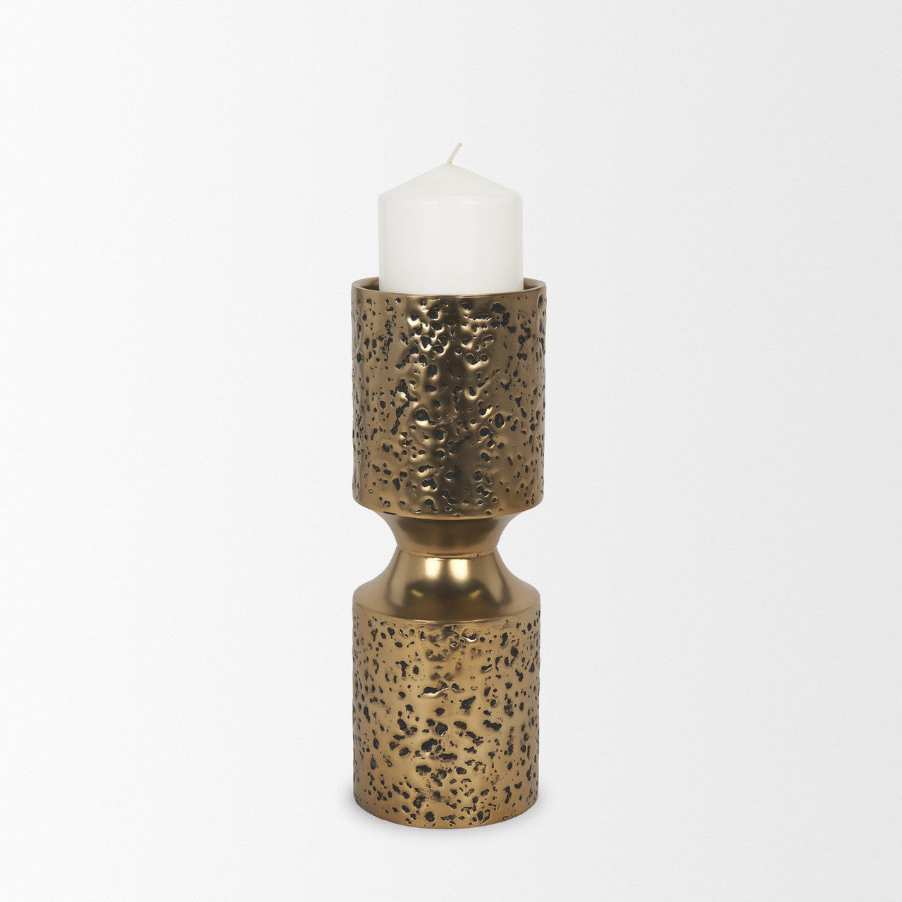 Akira Small Hammered Gold Metal Pillar Candle Holder