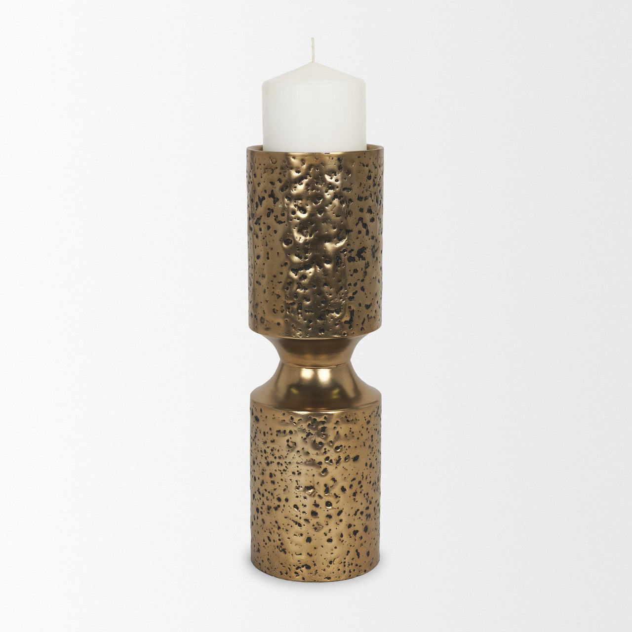 Akira Large Hammered Gold Metal Pillar Candle Holder