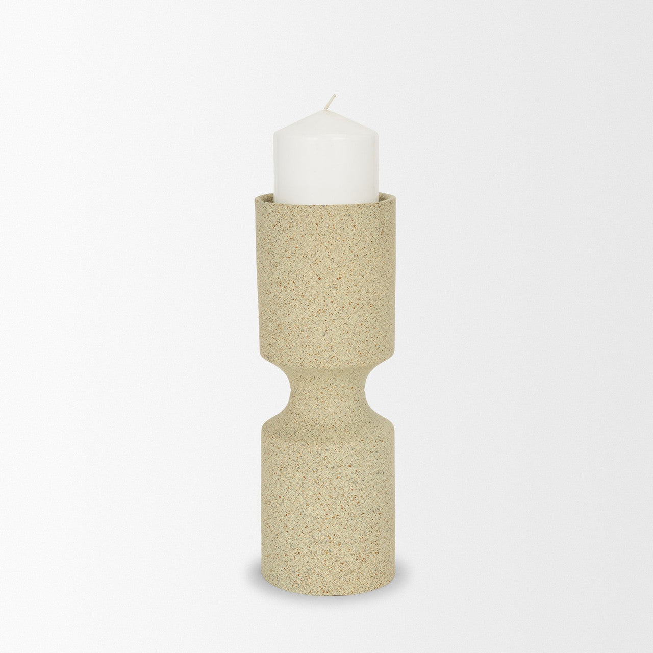 Akira Small Textured Beige Metal Pillar Candle Holder