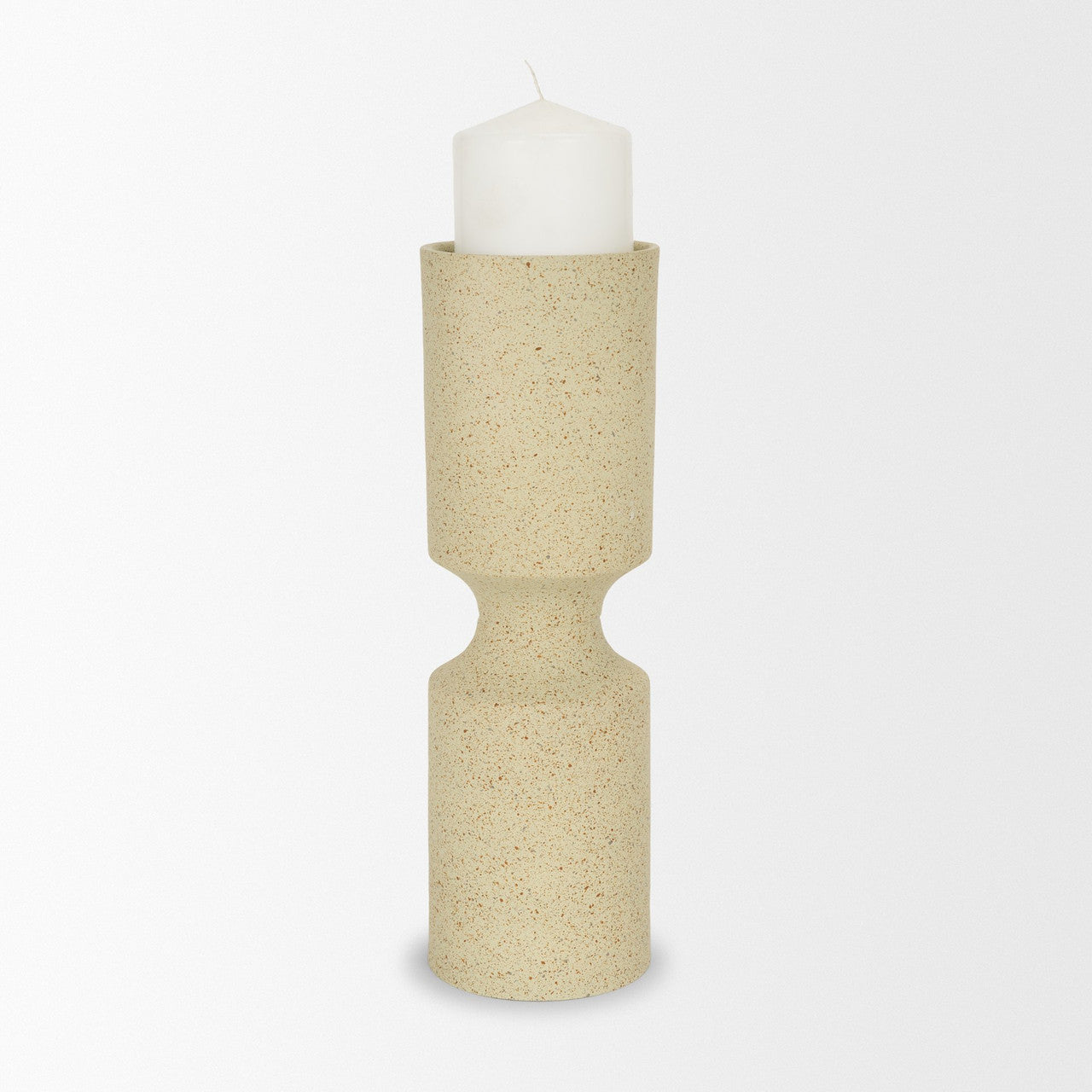 Akira Large Textured Beige Metal Pillar Candle Holder
